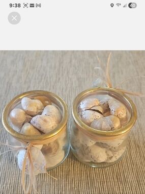 Set of 2 Glass Votive Jars with Shell Fill and Gold Rim